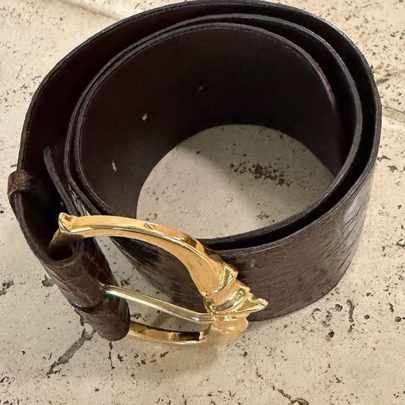 Luxurious Crocodile skin Brown Belt with Gold Buckle